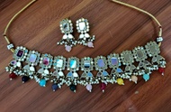 kundan mirror choker jewellery set