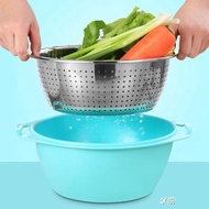 304不銹鋼雙層瀝水盆瀝水籃廚房淘米器濾水果盤菜籃子家用洗菜盆