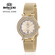 Roscani Colette E91 (Sapphire Crystal + Gemstone Bezel) Rose Gold Black Mesh Women Watch