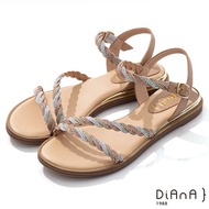 DIANA 2.2cm 閃耀葛莉特X牛皮拼接環繞羅馬低跟涼鞋-粉