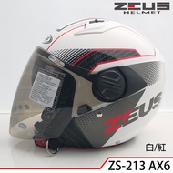 ZEUS 瑞獅 ZS-213 安全帽 213 AX6 白紅 內藏墨鏡 雙層鏡片 半罩 3/4罩 輕量透氣款
