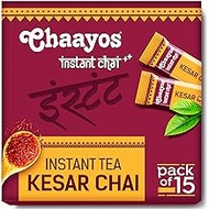 Chaayos Instant Saffron Tea Premix - Kesar Chai Tea Latte Mix | 100% Natural Saffron | Saffron Chai Tea | Instant Powdered Mix | Chai Tea Powder | Instant Tea Premix | Masala Saffron Chai Tea | Contains Regular Sugar - 15 Sachets