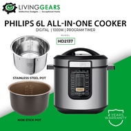 Philips Pressure Cooker Slow cook, pressure cook, multi cook menus (6.0L) HD2137 *FREE POT