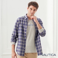 Nautica經典中格紋長袖襯衫-灰藍格