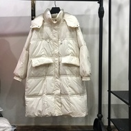 羽絨外套白鴨絨夾克-連帽寬鬆過膝長版女外套5色73zb5【獨家進口】【米蘭精品】