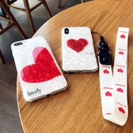 手機殼簡約白色貝殼愛心蘋果x手機殼iPhone7plus/8/6s保護套女款帶掛繩