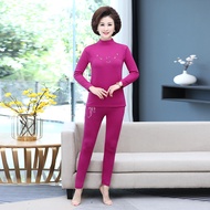 Setelan Termal Wanita Paruh Baya dan Lansia, Baju Ukuran Besar Ibu Tebal Beludru, Celana Panjang Pakaian Musim Gugur Nenek Tua Longgar Sweater Katun