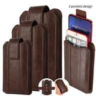 Dual Pouch Cell Phone Case for Samsung a51 s21 S20 ultra S10 S9 PU Leather for iPhone 11 12 pro Max XR XS 6 7 8 Plus Belt Pouch