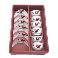 1 set Paket Box Ayam Jago Premium / berisi 6 Mangkok Mini+ Piring Mini - Mangkok melamin keramik ayam jago masker set plastik lusinan murah susun beling gambar kartun bunga daun kucing buah dapur korea