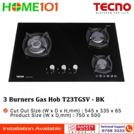 Tecno Glass Cooker Hob 3 Burners T23TGSV - Black - LPG / PUB