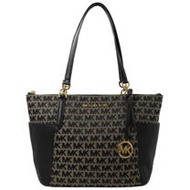 MICHAEL KORS BEDFORD LG皮革拼接雙口袋肩背包.黑