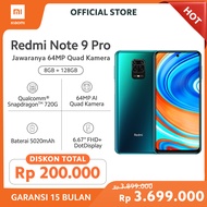 Xiaomi Redmi Note 9 Pro 8GB+128GB Snapdragon720G 64MP QuadKamera 5020mAh 6.67" FHD+ Garansi Resmi