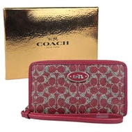 COACH 馬車LOGO塗層帆布撞色緹花手拿/手機包(紅/附紙盒)