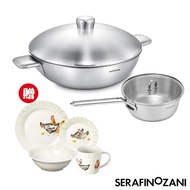 【SERAFINO ZANI 尚尼】健康恆溫雙耳炒鍋34CM贈不鏽鋼牛奶鍋20CM(再送農場系列餐具組)