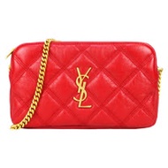 YSL SAINT LAURENT BECKY菱格拉鍊相機包(金x紅)