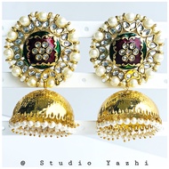 Gold Plated Meenakari And Kundan Jhumki Earrings - Jhumka earring - Indian Jewellery