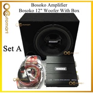 BOSOKO Nakamichi Roadmark Blaupunkt Carrozzeria 2 Channel AMPLIFIER 12  woofer with box Power Cable Wiring Subwoofer