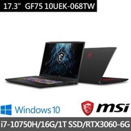 MSI 微星【贈藍牙耳機】GF75 10UEK-068TW 17吋3060獨顯窄邊框電競筆電(i7-10750H/16G/1T SSD/RTX 3060)
