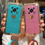 Phone Casing Huawei Honor X9 5G X8 X7 with Fashion Wristring Glitter Sequins Plating Transparent Silicone Soft Case Huawei Honor X9 5G Phone Casing Cover Latest 2022