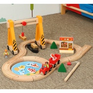  Train Track Set with Wooden Cargo Boat and Crane