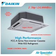 Daikin 2.5hp Ceiling Cassette Aircond FCC60A & RC60AV1M (Panel BC50FM) Daikin 2.5hp Ceiling Cassette Type Air Conditioner (R32) - Smart Control Non Inverter - FCC-A Series (8-Way airflow)