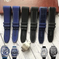 28mm High Quality Nylon Cowhide Silicone Watch Strap Black Blue Folding Buckle Watchband Suitable for Franck Muller Ser0