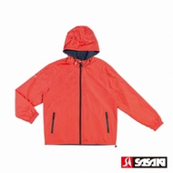 SASAKI 夜間反光防潑水功能連帽平織運動夾克-男-桔紅/深灰-防疫居家運動首選
