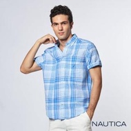 【NAUTICA】涼夏舒適格紋短袖襯衫(藍)