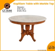 CT Teak Furniture Jati / Teak Wood Kopitiam Table With Marble Top