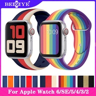 สายนาฬิกา Soft Silicone Replacement Sport Band For Apple Watch SE 6 5 4 band 44mm 40mm Wrist Bracelet Strap for apple watch Series SE 6 5 4 3 2 1 38mm 42mm สมาร์ทวอทช์ สายนาฬิกา