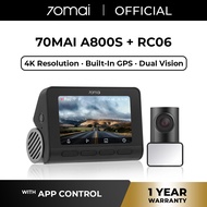 70mai A800S Dual-vision 4K With Rear Cam Dash Cam Built in GPS Night Vision ADAS App Control A800