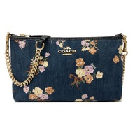 COACH 牛仔布鏈帶小斜背包(花卉藍)