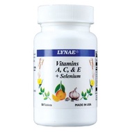 LYNAE Vitamin A,C,E + Selenium Vitamin USA ไลเน่  วิตามิน เอ ซี อี ผสมซีลีเนียม ยีสต์ป้องกันโรคหัวใจ ต้อกระจก ภูมิแพ้ 50 เม็ด (1 ขวด)