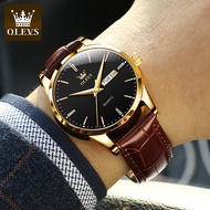 OLEVS Jam Tangan Lelaki Men Watch Brown Leather Watch Quartz Date Wrist Watch Male Business Original  Watches Men Waterproof luminous