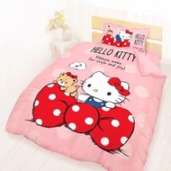 100% 純棉單人兩用床包被套3件組 107x190公分 - Hello Kitty 點點蝴蝶結