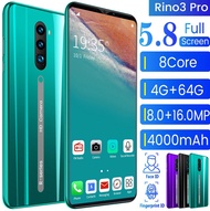 【NEW handphone 2021】Rino3 Pro Ponsel Pintar 5.8 Inci Ponsel hp murch RAM 4GB + ROM 64GB Pengisi Daya Cepat