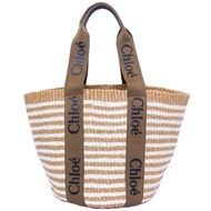 Chloe 草編托特包 (條紋 x 棕褐) LARGE WOODY BASKET