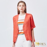 【MON’S】後開衩落肩亞麻外套