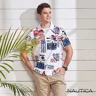 Nautica 繽紛造型圖騰短袖POLO衫-白