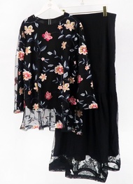BAJU KURUNG PLUS SIZE Modern Flower Embroidery Muslimah Wear Duyung Skirt Lace 5XL-7XL Delisha