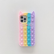 Cute Beard Cat Rainbow Casing for Samsung Galaxy A12 M12 A42 5G M42 5G A50 A50s A30s Samsung A32 5G A31 A51 A51 5G M31 M21 M21s Samsung J7 2016 J7 Prime ON7 2016 Pop it phone Case Stress Reliever Rainbow Soft Silicone Casing hp