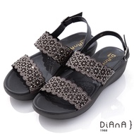 DIANA 4.5cm點點水鑽花朵邊寬板一字露趾涼鞋-浪漫戀曲-灰