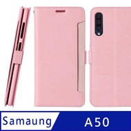 CASE SHOP Samsung Galaxy A50 專用前收納側掀站立式皮套-粉