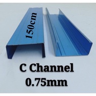 0.75mm (59”) C Channel Blue Biru / 0.47mm 150cm (59”) Batten Blue Biru Besi Bumbung C Besi Bumbung V