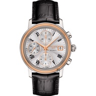 【TISSOT 天梭】18K玫瑰金 Bridgeport 機械錶-銀x黑/38mm(T9214274603300)