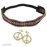 Hippie Headband Gold Peace Sign Earrings Set Women 60s 70s Costume Props