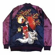 SUKAJAN Jacket 9 Tails Fox Geisha Embroidered Flight Bomber Souvenir Jacket แจ็กเก็ต ปักลายญี่ปุ่น สุนัขจิ้งจอก 9 หาง ลายเกอิชา