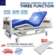 EQUMED 3 Function Manual Hospital Bed with Waterproof Mattress/Katil Hospital Murah/Katil Hospital Berkualiti