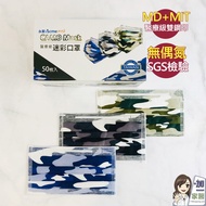 【永猷】MD+MIT 無偶氮 醫療級口罩 彩色口罩 台灣鋼印 三層 熔噴 迷彩綠 迷彩晴空藍 迷酷黑(50入,再95折每入11.4元)