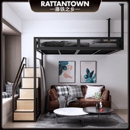 RATTA Loft Bed Frame Nordic Iron Bed Small Apartment Loft Bed Simple Apartment Duplex Storage Bed Sp
